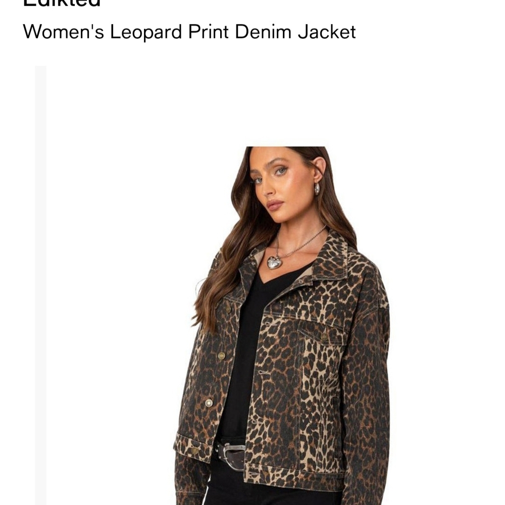 Edikted Leopard Print Denim Jacket in Brown and Black